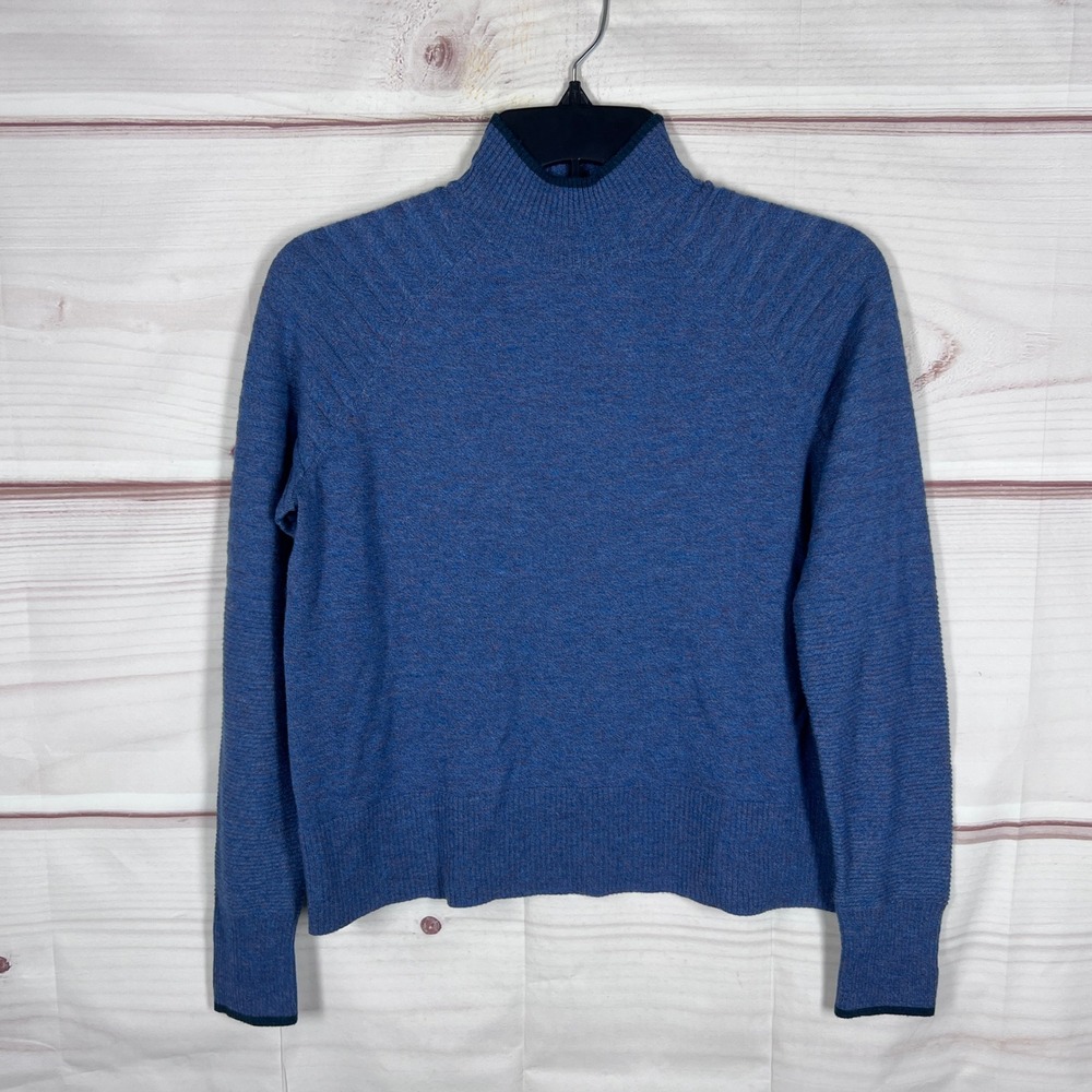 Smartwool Sweater Womens Small Blue Mock Neck Raglan Ribbed Merino Wool Blend